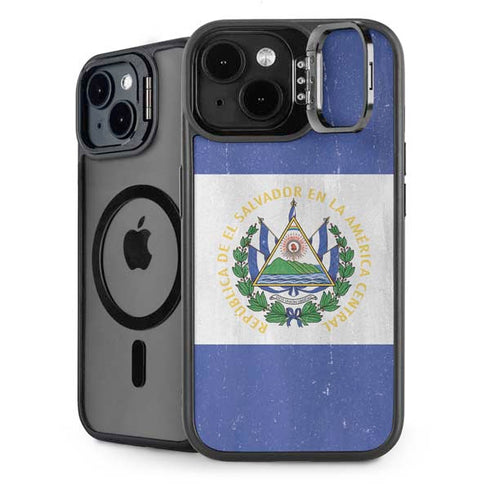 El Salvador Flag Distressed iPhone 14 Kickstand Case